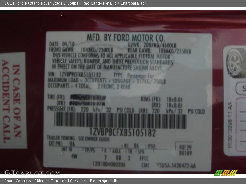 2011 Mustang Roush Stage 2 Coupe Red Candy Metallic Color Code U6