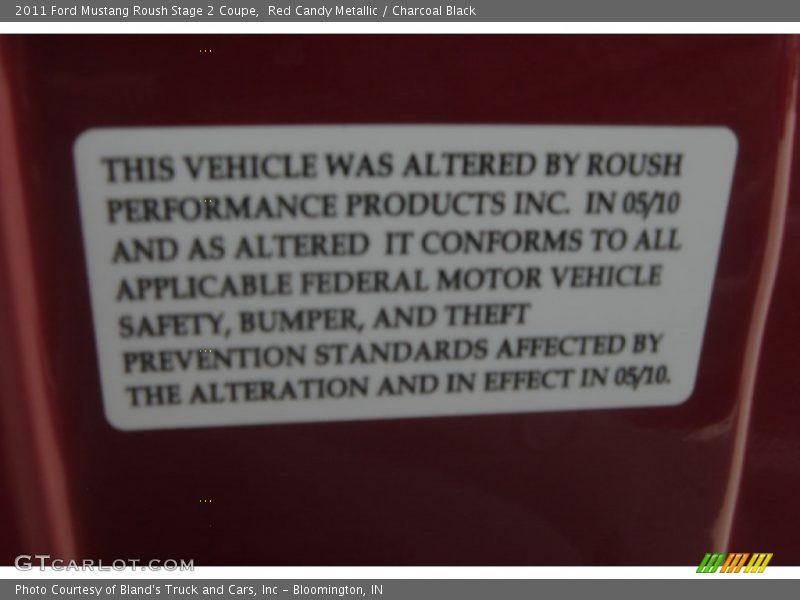 Info Tag of 2011 Mustang Roush Stage 2 Coupe