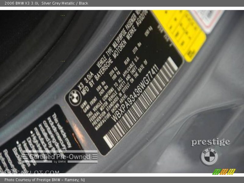 Silver Grey Metallic / Black 2006 BMW X3 3.0i