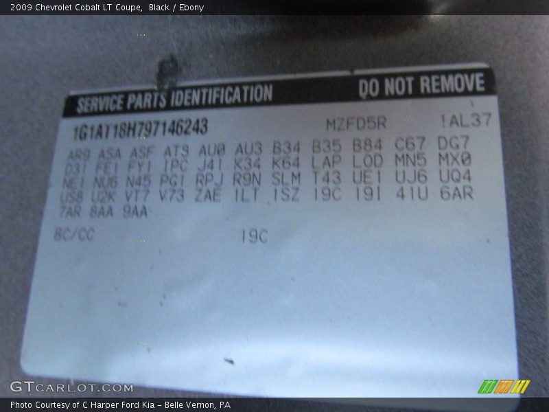 Black / Ebony 2009 Chevrolet Cobalt LT Coupe