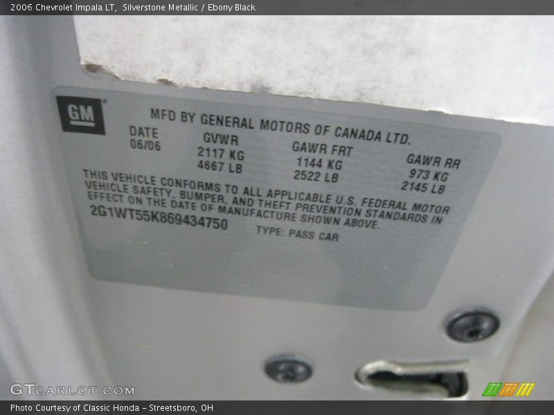 Silverstone Metallic / Ebony Black 2006 Chevrolet Impala LT