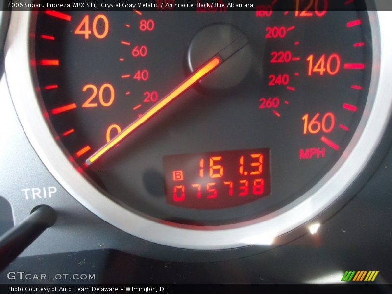 Crystal Gray Metallic / Anthracite Black/Blue Alcantara 2006 Subaru Impreza WRX STi