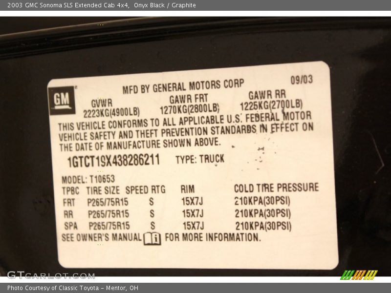 Onyx Black / Graphite 2003 GMC Sonoma SLS Extended Cab 4x4