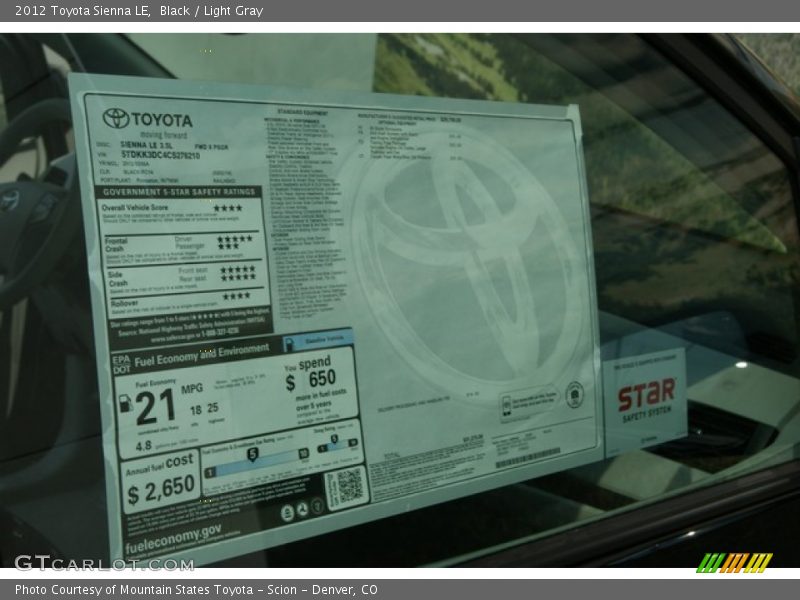 Black / Light Gray 2012 Toyota Sienna LE
