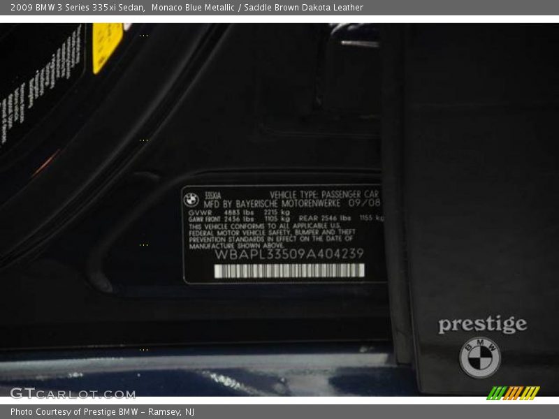 Monaco Blue Metallic / Saddle Brown Dakota Leather 2009 BMW 3 Series 335xi Sedan