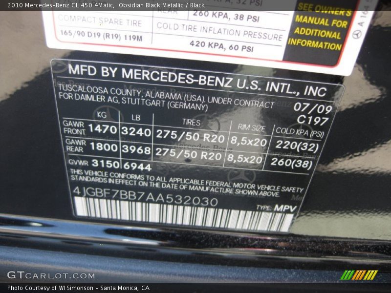 Obsidian Black Metallic / Black 2010 Mercedes-Benz GL 450 4Matic