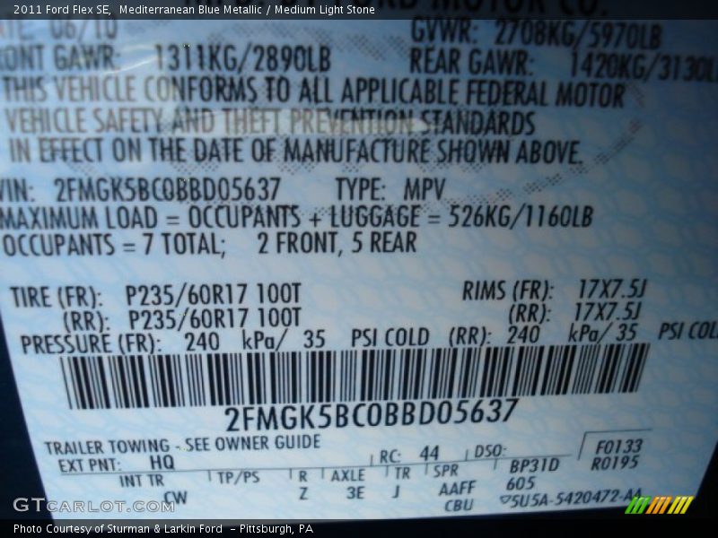 2011 Flex SE Mediterranean Blue Metallic Color Code HQ