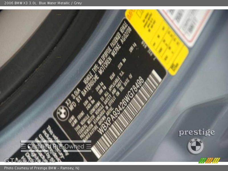 Blue Water Metallic / Grey 2006 BMW X3 3.0i