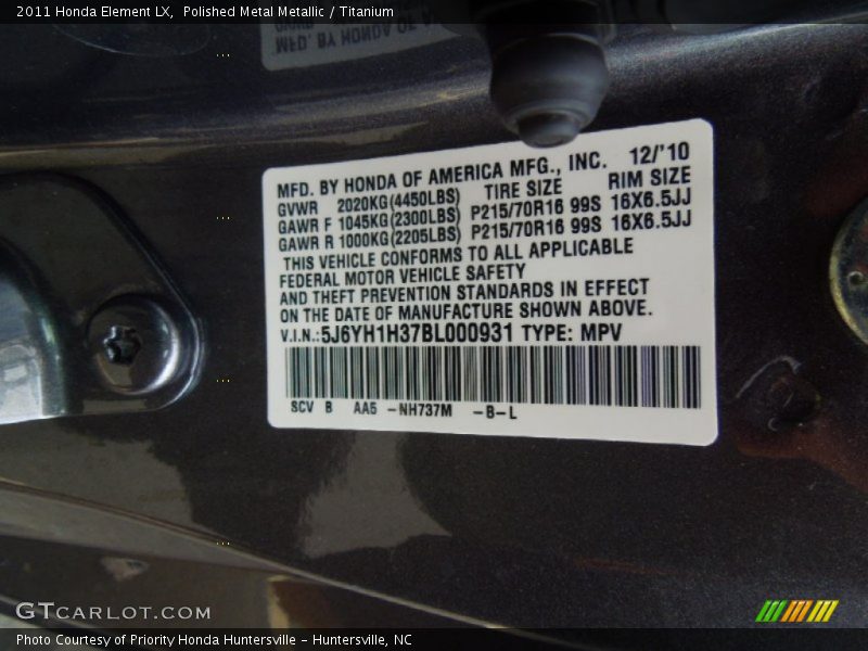 2011 Element LX Polished Metal Metallic Color Code NH737M
