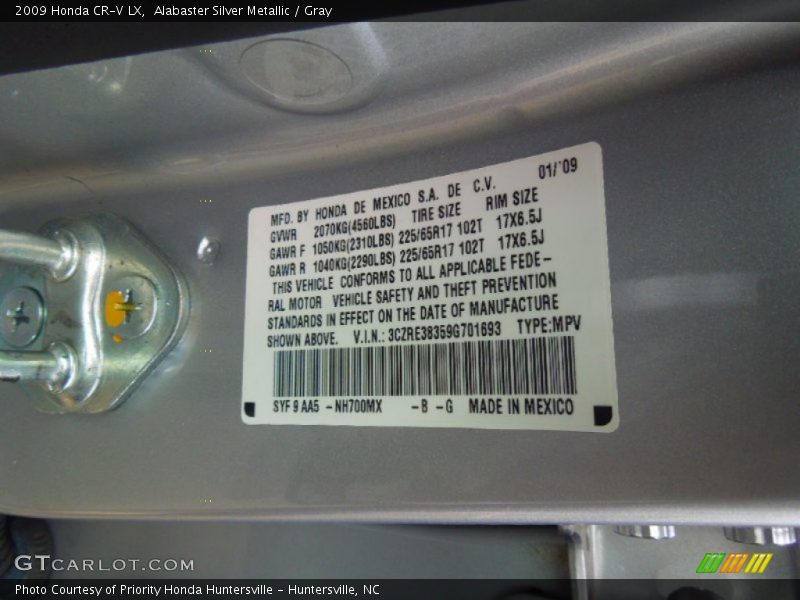 Alabaster Silver Metallic / Gray 2009 Honda CR-V LX