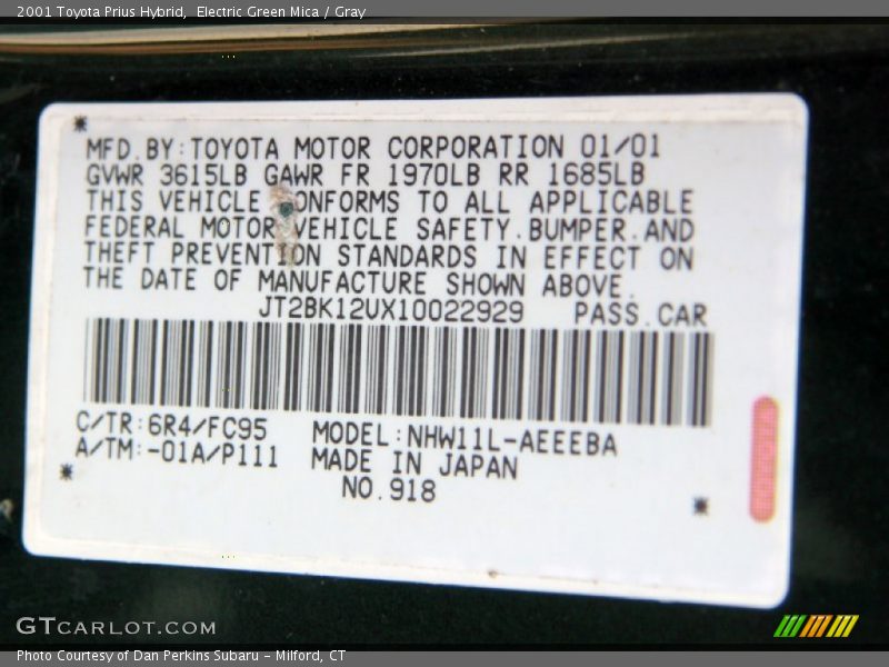 Electric Green Mica / Gray 2001 Toyota Prius Hybrid