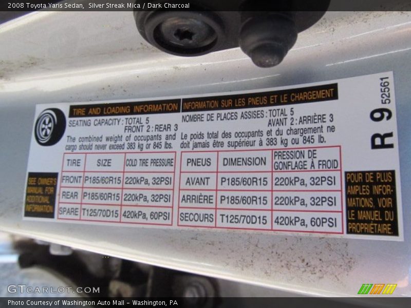 Silver Streak Mica / Dark Charcoal 2008 Toyota Yaris Sedan