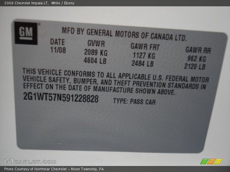 White / Ebony 2009 Chevrolet Impala LT