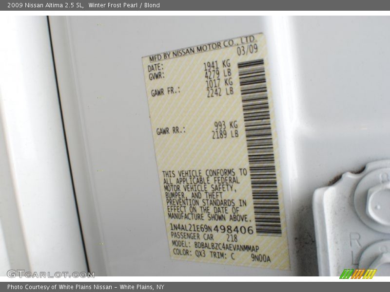 Winter Frost Pearl / Blond 2009 Nissan Altima 2.5 SL