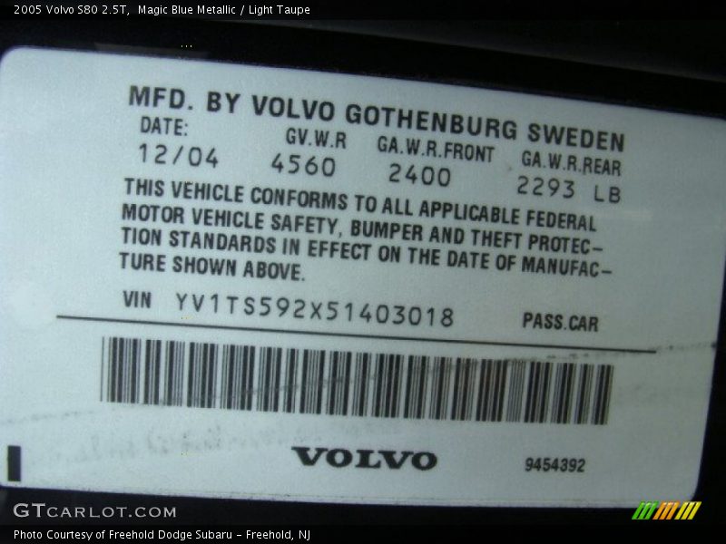 Magic Blue Metallic / Light Taupe 2005 Volvo S80 2.5T