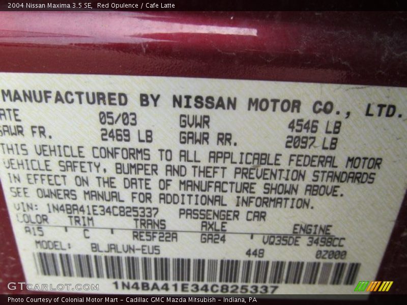 Red Opulence / Cafe Latte 2004 Nissan Maxima 3.5 SE