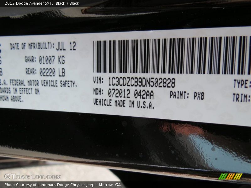 2013 Avenger SXT Black Color Code PX8