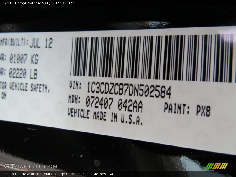 Black / Black 2013 Dodge Avenger SXT