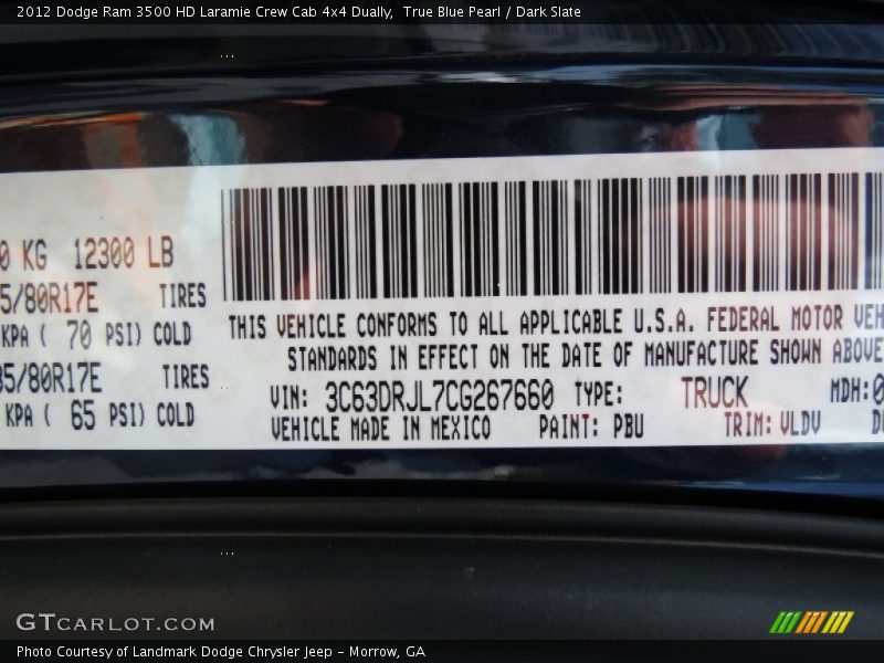 True Blue Pearl / Dark Slate 2012 Dodge Ram 3500 HD Laramie Crew Cab 4x4 Dually