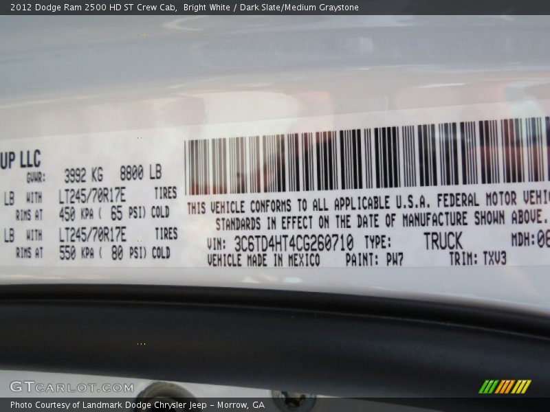 Bright White / Dark Slate/Medium Graystone 2012 Dodge Ram 2500 HD ST Crew Cab