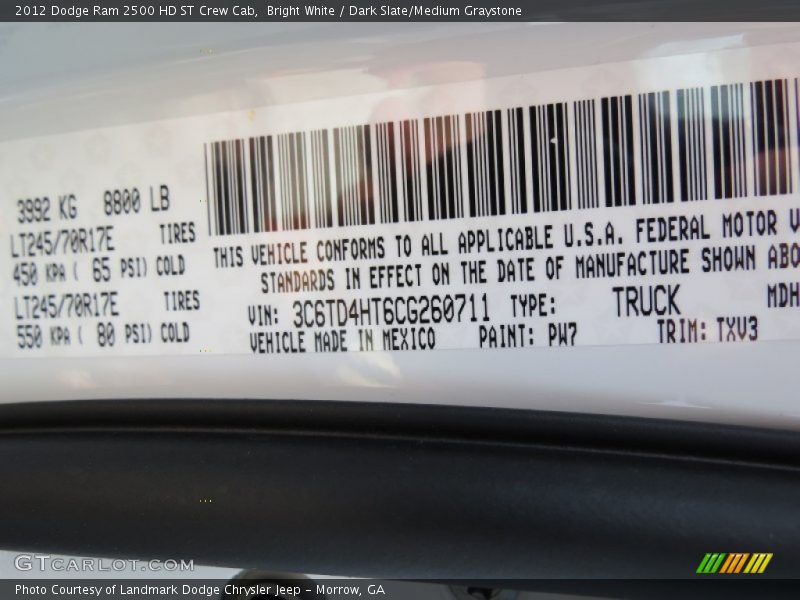 Bright White / Dark Slate/Medium Graystone 2012 Dodge Ram 2500 HD ST Crew Cab