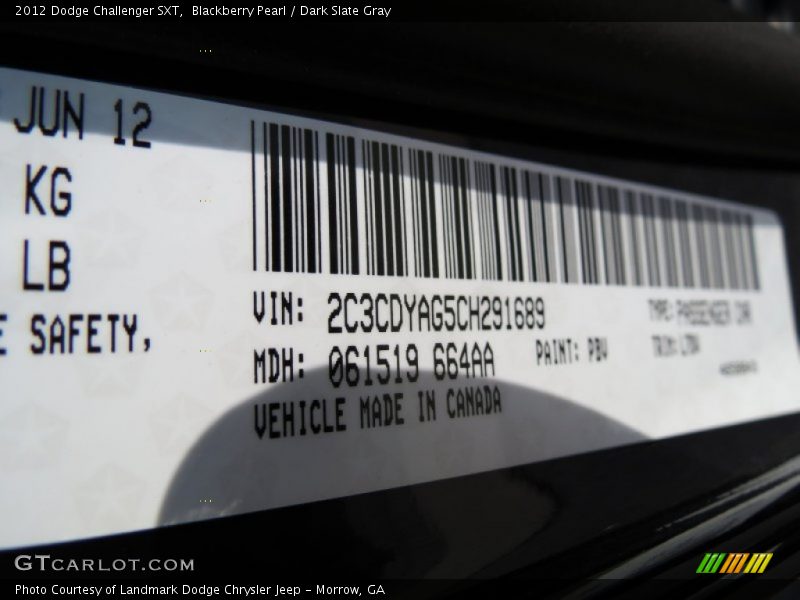 Blackberry Pearl / Dark Slate Gray 2012 Dodge Challenger SXT
