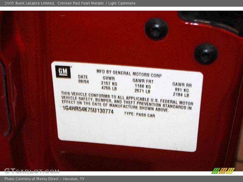 Info Tag of 2005 LeSabre Limited
