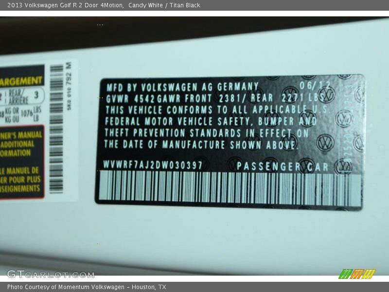 Candy White / Titan Black 2013 Volkswagen Golf R 2 Door 4Motion