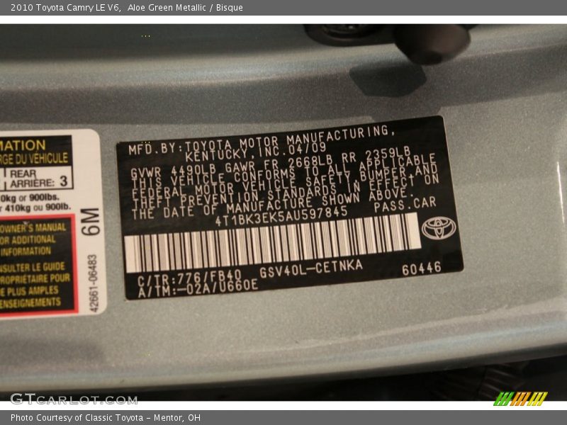 Aloe Green Metallic / Bisque 2010 Toyota Camry LE V6