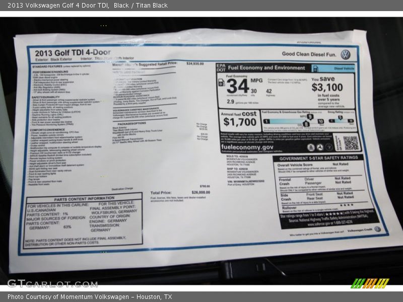 Black / Titan Black 2013 Volkswagen Golf 4 Door TDI