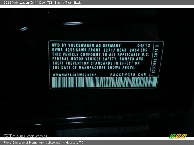 Black / Titan Black 2013 Volkswagen Golf 4 Door TDI