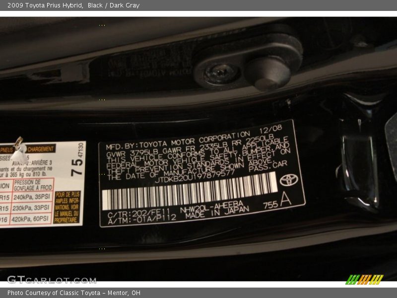 Black / Dark Gray 2009 Toyota Prius Hybrid