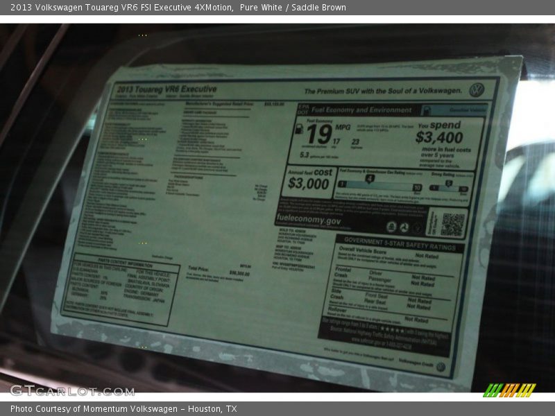  2013 Touareg VR6 FSI Executive 4XMotion Window Sticker