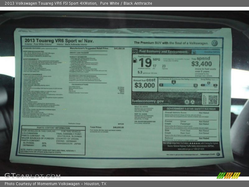 Pure White / Black Anthracite 2013 Volkswagen Touareg VR6 FSI Sport 4XMotion