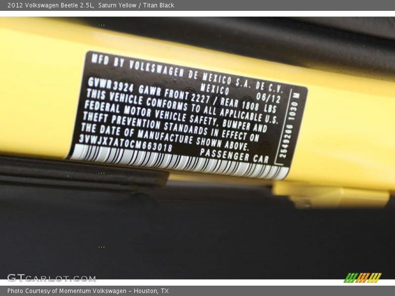 Saturn Yellow / Titan Black 2012 Volkswagen Beetle 2.5L