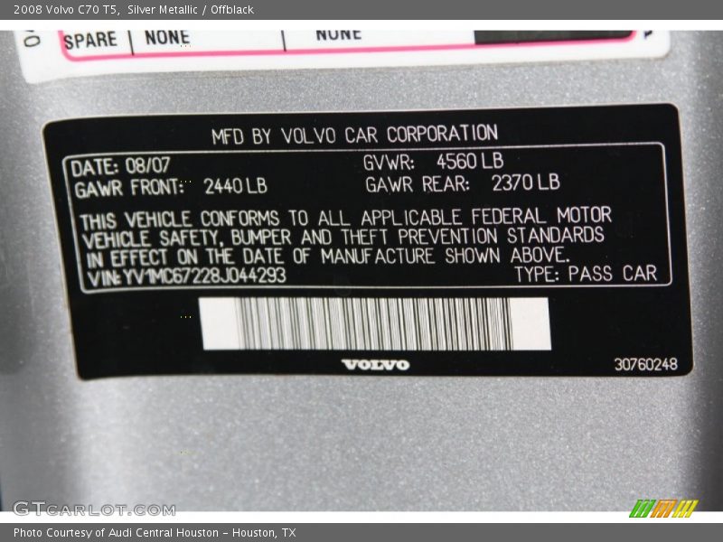 Silver Metallic / Offblack 2008 Volvo C70 T5