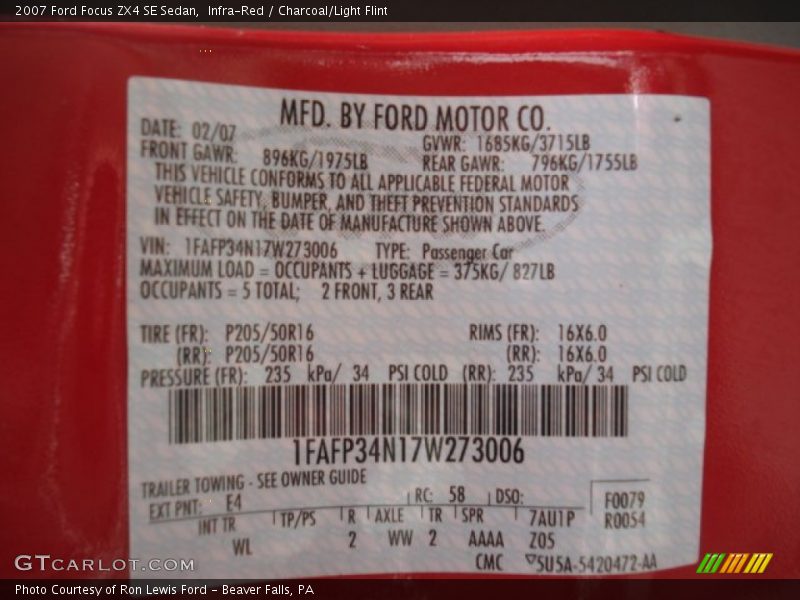 Infra-Red / Charcoal/Light Flint 2007 Ford Focus ZX4 SE Sedan