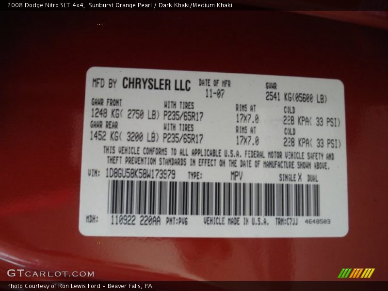 Sunburst Orange Pearl / Dark Khaki/Medium Khaki 2008 Dodge Nitro SLT 4x4