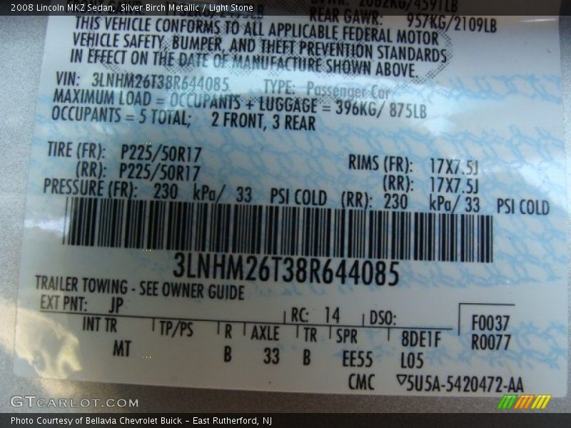 Silver Birch Metallic / Light Stone 2008 Lincoln MKZ Sedan