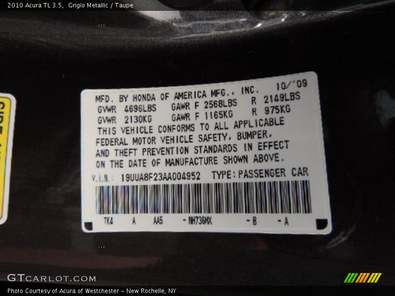 Grigio Metallic / Taupe 2010 Acura TL 3.5