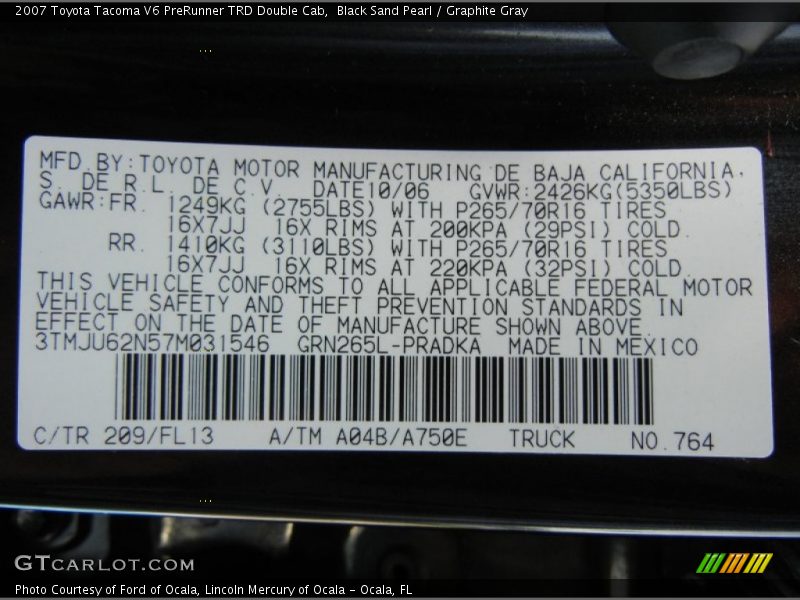 Black Sand Pearl / Graphite Gray 2007 Toyota Tacoma V6 PreRunner TRD Double Cab