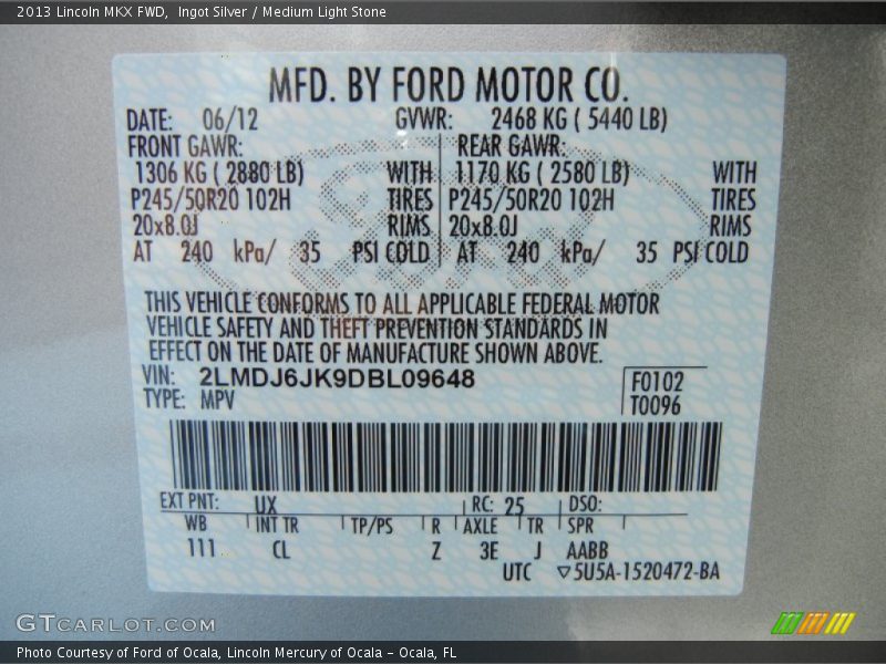 Ingot Silver / Medium Light Stone 2013 Lincoln MKX FWD
