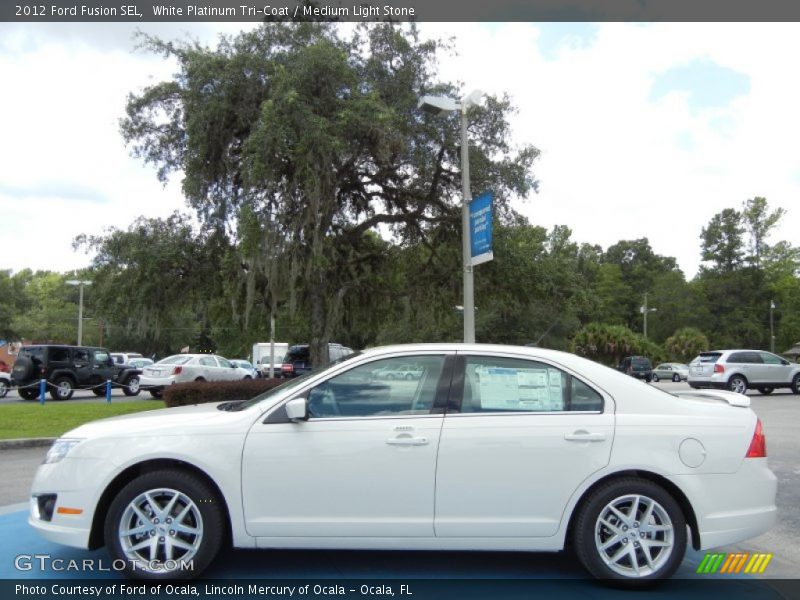 White Platinum Tri-Coat / Medium Light Stone 2012 Ford Fusion SEL