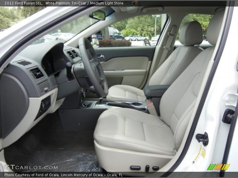 White Platinum Tri-Coat / Medium Light Stone 2012 Ford Fusion SEL