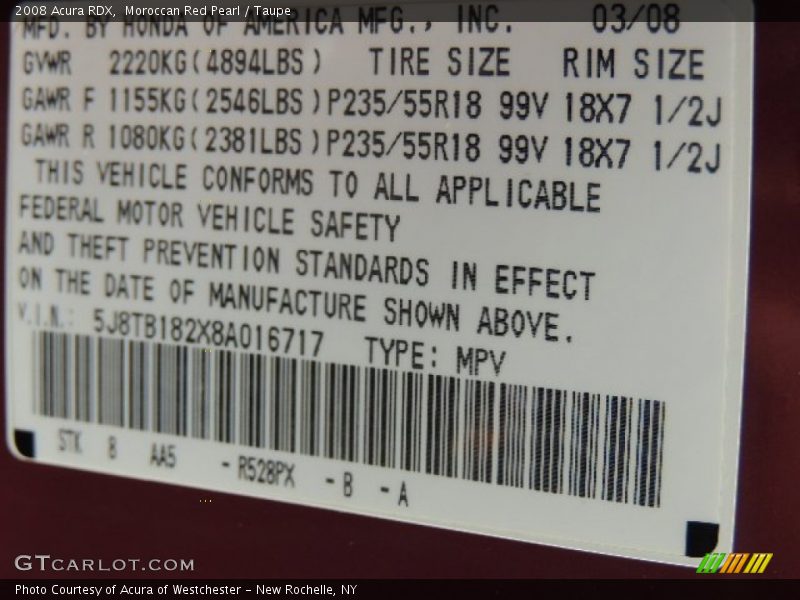 Moroccan Red Pearl / Taupe 2008 Acura RDX