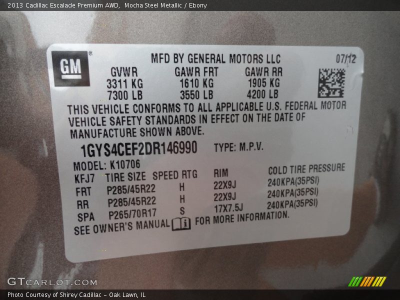 Mocha Steel Metallic / Ebony 2013 Cadillac Escalade Premium AWD
