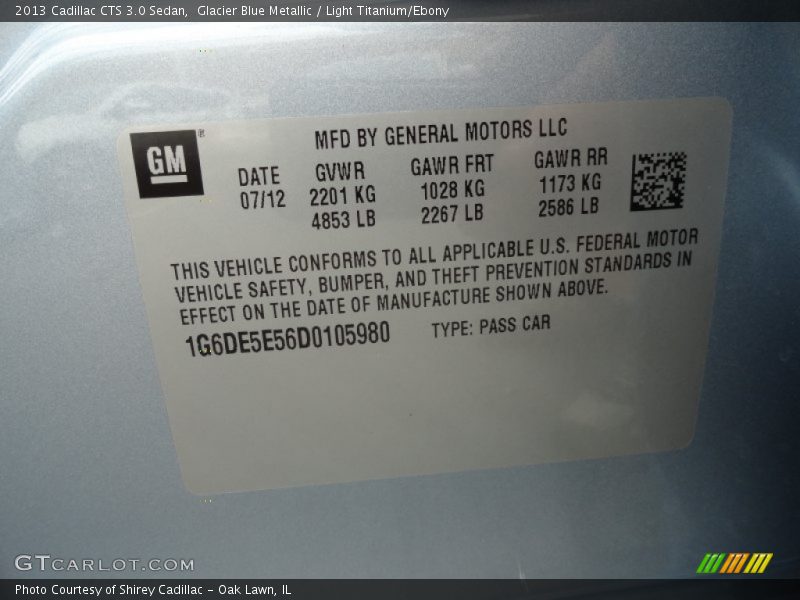 Glacier Blue Metallic / Light Titanium/Ebony 2013 Cadillac CTS 3.0 Sedan