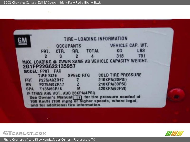Bright Rally Red / Ebony Black 2002 Chevrolet Camaro Z28 SS Coupe