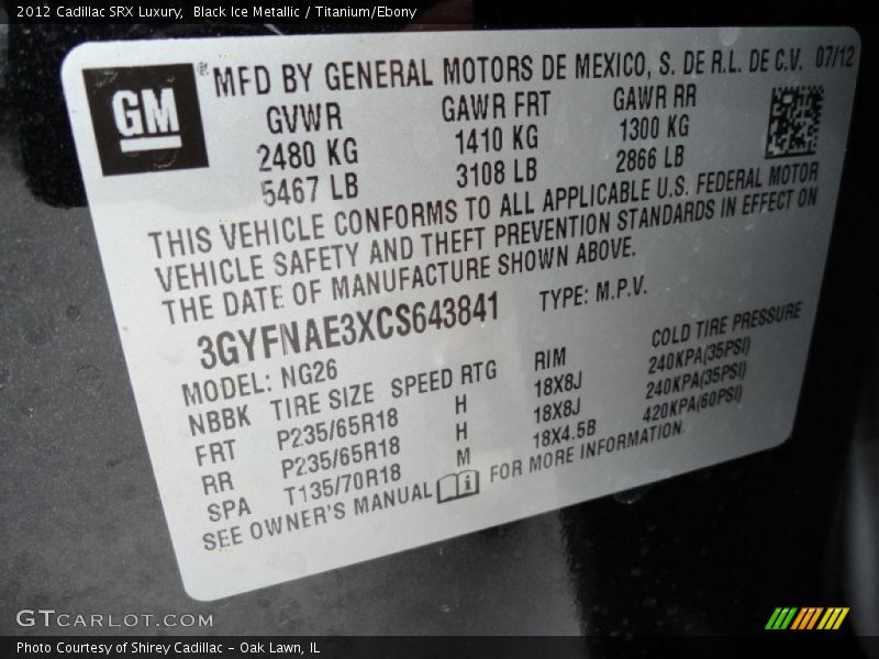 Black Ice Metallic / Titanium/Ebony 2012 Cadillac SRX Luxury