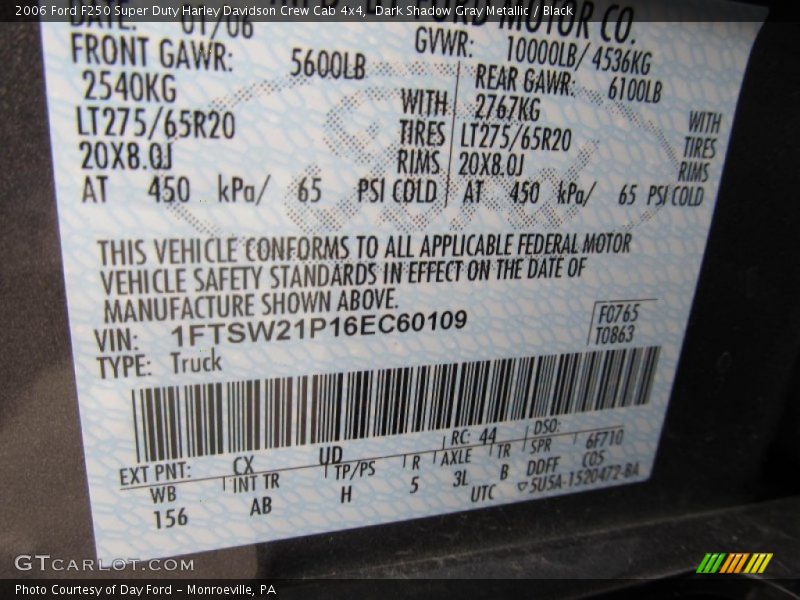 2006 F250 Super Duty Harley Davidson Crew Cab 4x4 Dark Shadow Gray Metallic Color Code CX